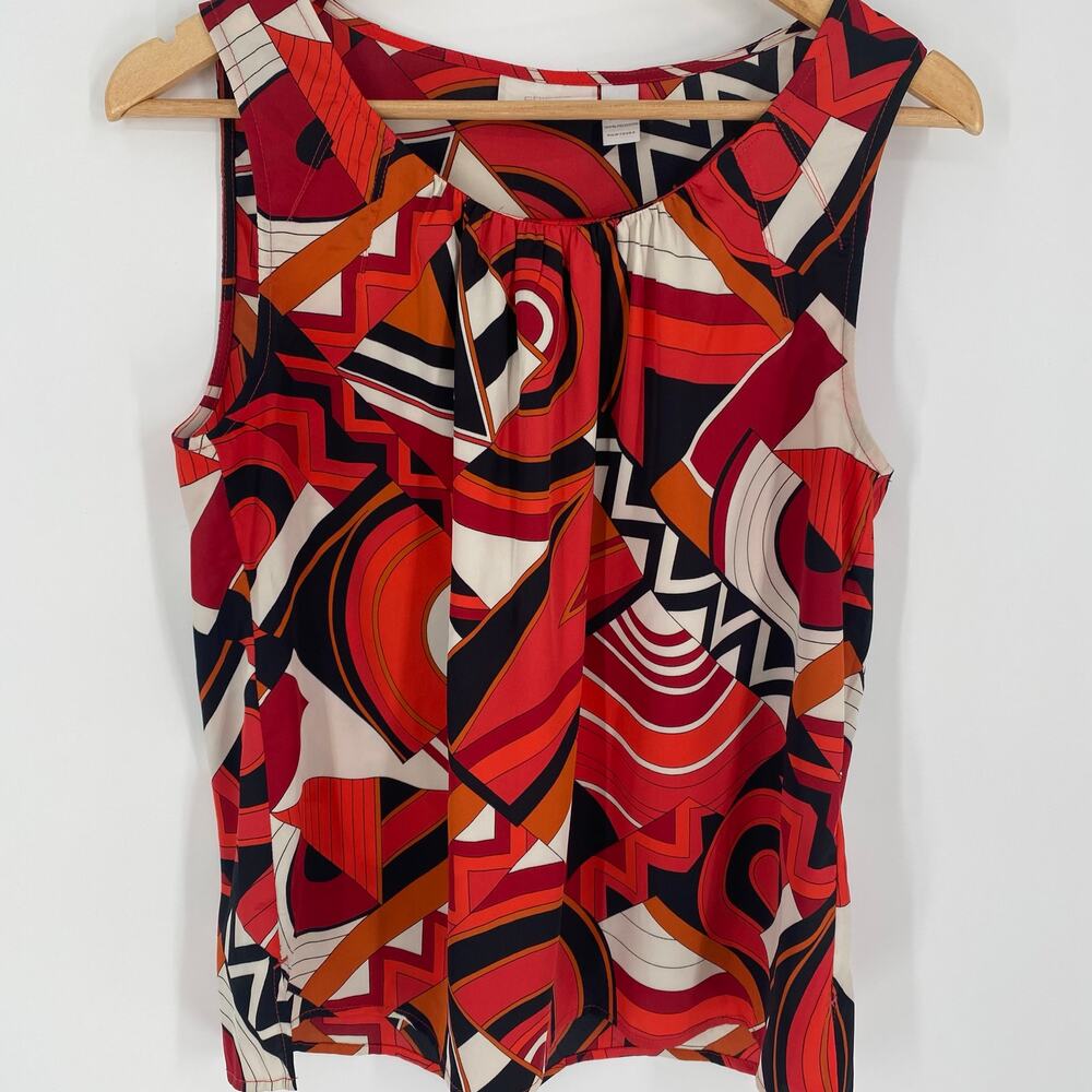 Chico’s Top Women’s Medium Red & Black Geometric Flowy Feminine